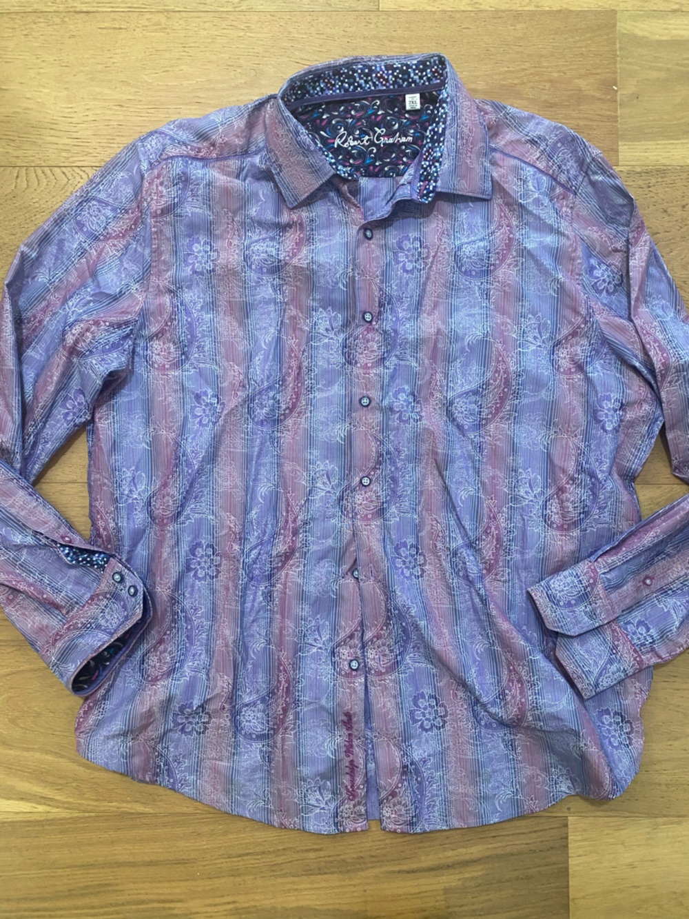 Robert Graham Men’s Purple & Pink Paisley-Stripe Button Down Shirt 2XL VGUC